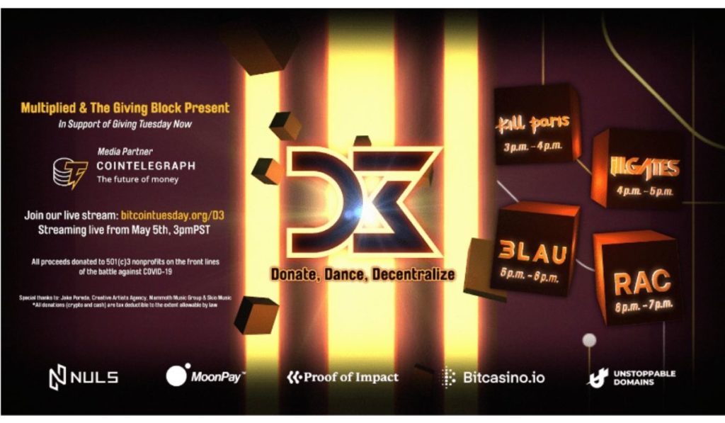  virtual concert bitcasino sponsor block charity giving 