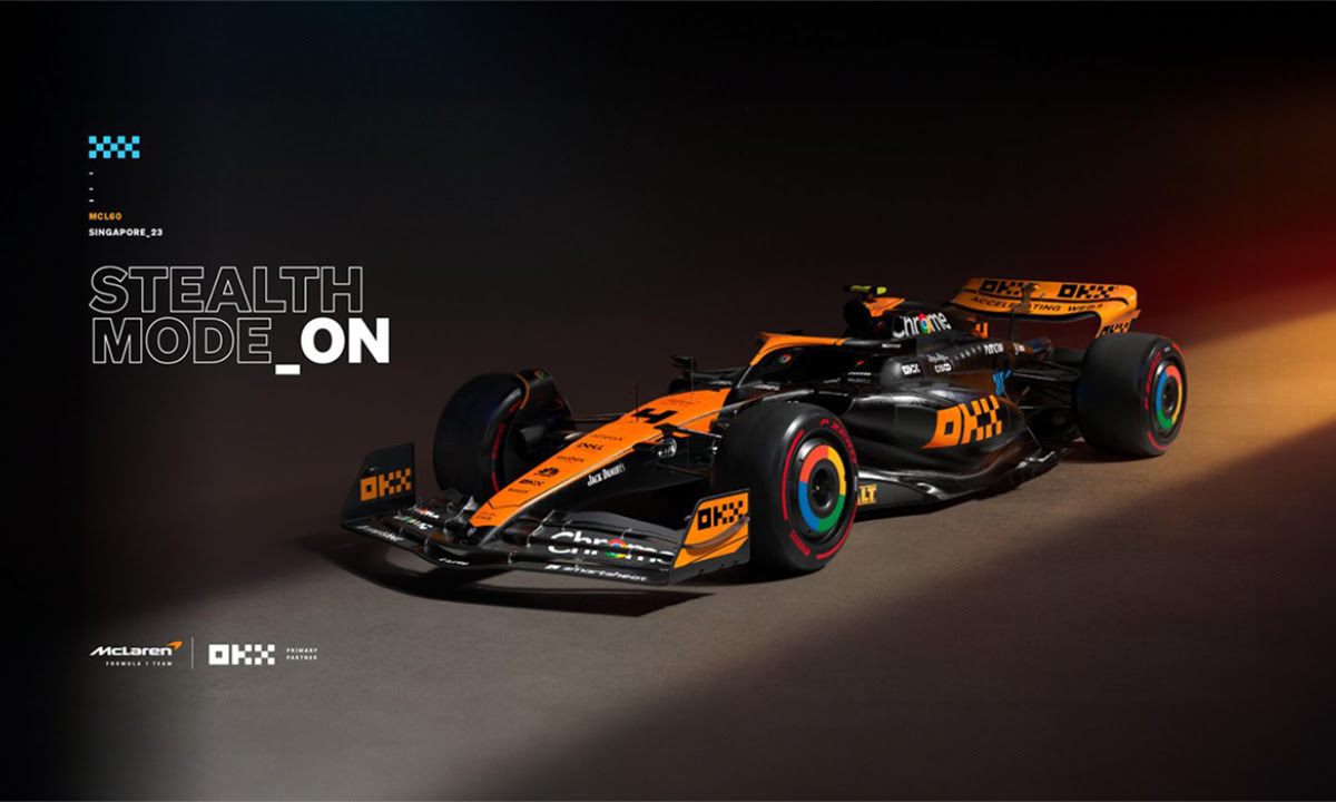 McLaren Racing and OKX Unveils Stealth Mode Livery for 2023 Singapore and Japanese Grand Prix