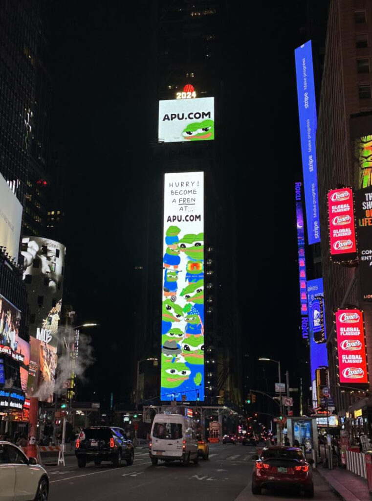 Apu Memecoin Launches Flashy Billboard Campaign in New York City