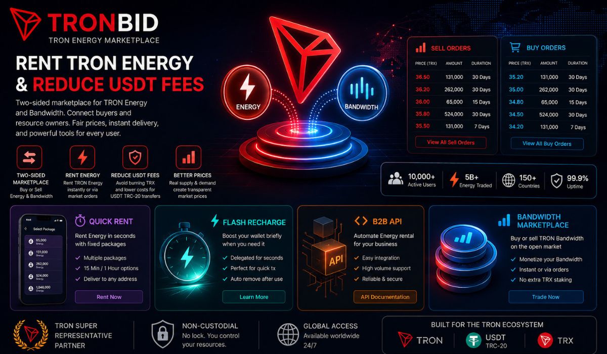 TronBid Expands TRON Resource Marketplace, Giving Users New Ways to Rent Energy and Reduce USDT Fees
